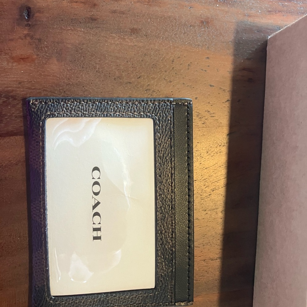 Coach Brown and Black Pebbled Leather Card Sleeve with Gold Logo - Picture 8 of 8